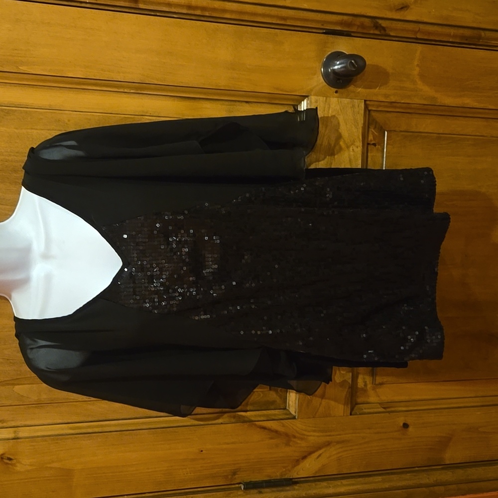 Seven7 Luxe Black Sequence & Sheer Top